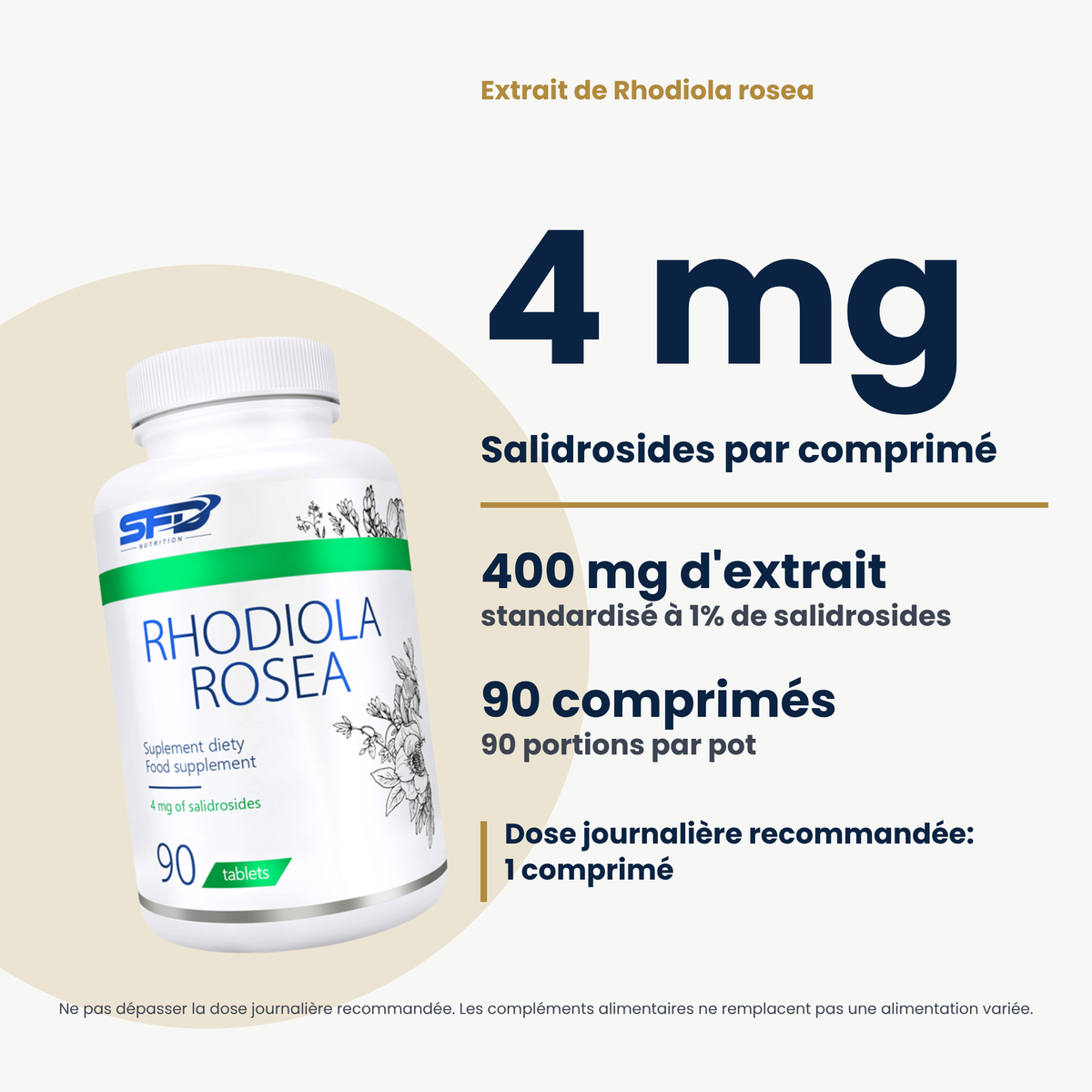 Rhodiola Rosea SFD Nutrition (90 cpr. – 90 porz.), vantaggi principali in francese