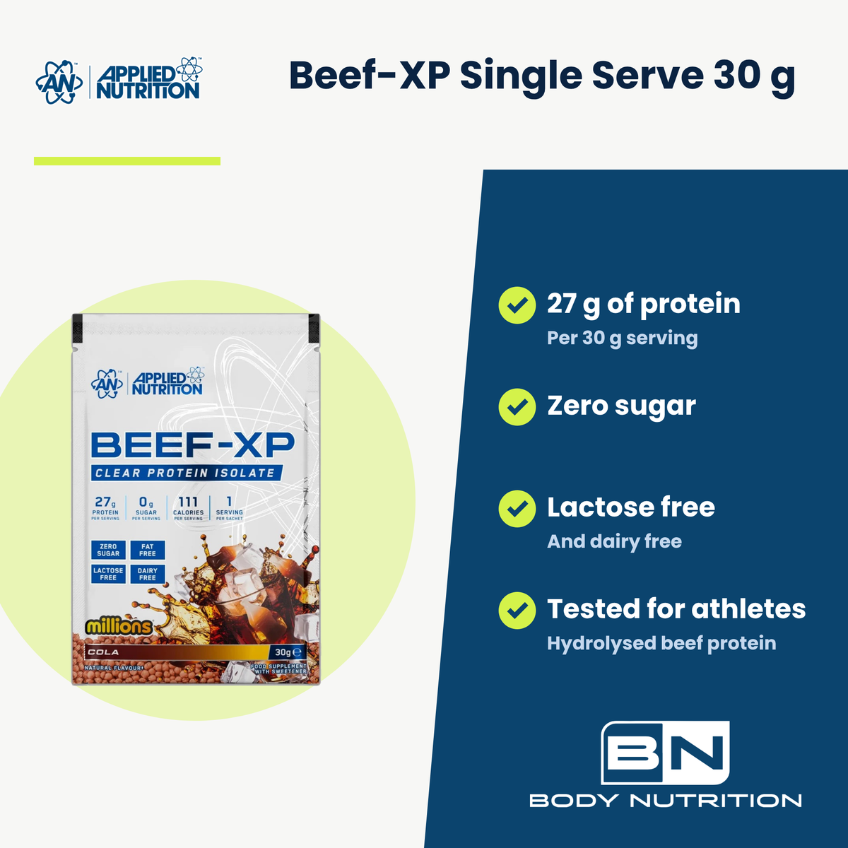 Beef-XP Applied Nutrition Sachet 30 g, wichtigste Vorteile auf Englisch