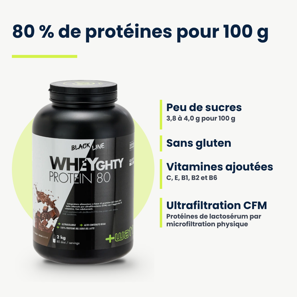 Whey Protein Concentrate 80 +Watt: 80 % Protein pro 100 g, zuckerarm, glutenfrei, mit Vitaminen