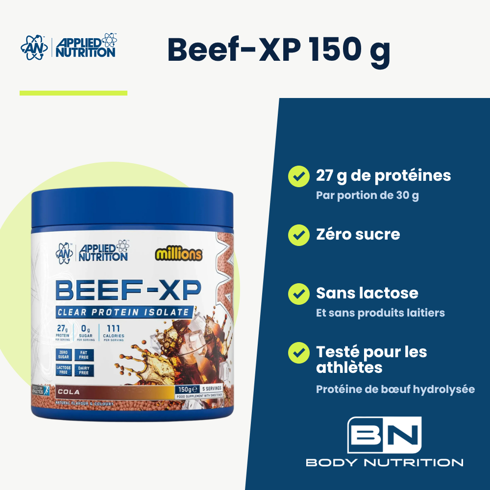 Beef-XP Applied Nutrition 150 g, wichtigste Vorteile auf Französisch