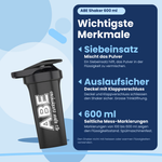 ABE Shaker Applied Nutrition (600 ml), key features (German version)
