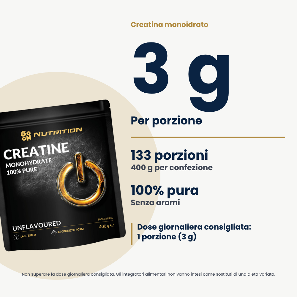 Creatine Monohydrate Go On Nutrition 400 g, key benefits in Italian