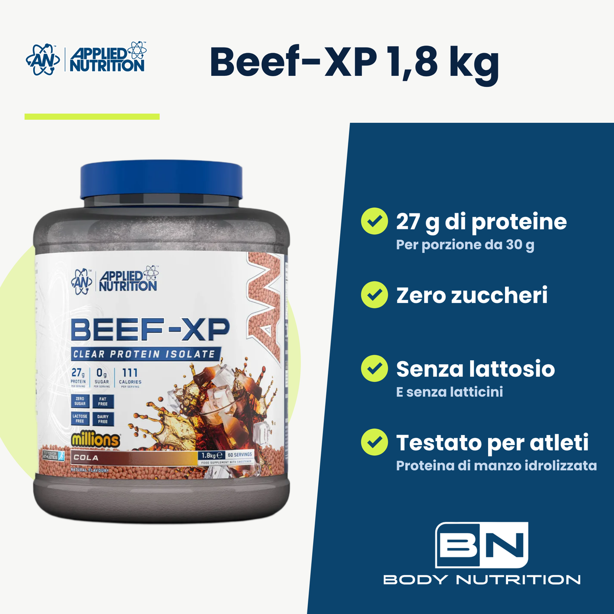 Beef-XP Applied Nutrition 1,8 kg, wichtigste Vorteile auf Italienisch