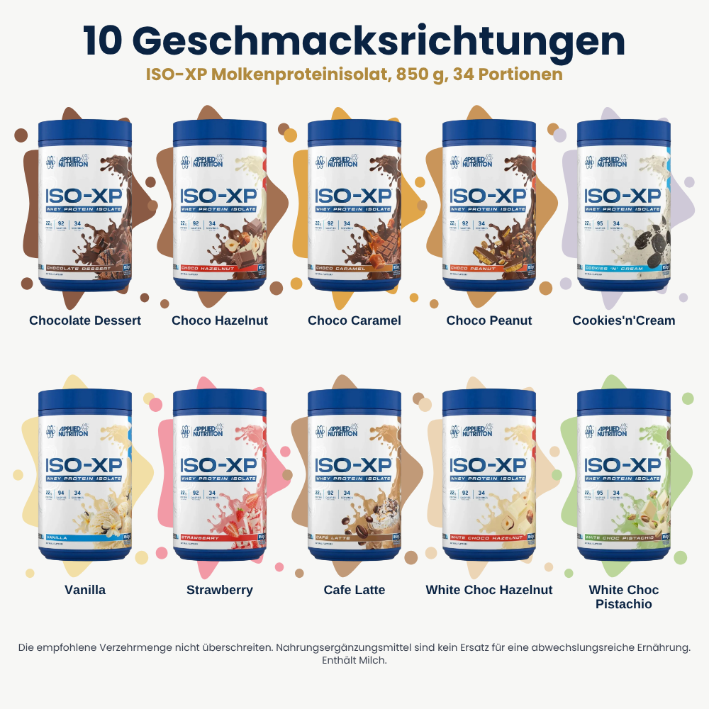 ISO-XP Whey Protein Isolate Applied Nutrition 850 g, 10 Geschmacksrichtungen auf Deutsch