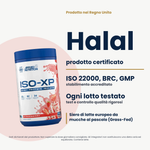 ISO-XP Whey Protein Isolate Applied Nutrition 850 g, vom Hersteller angegebene Zertifizierungen auf Italienisch