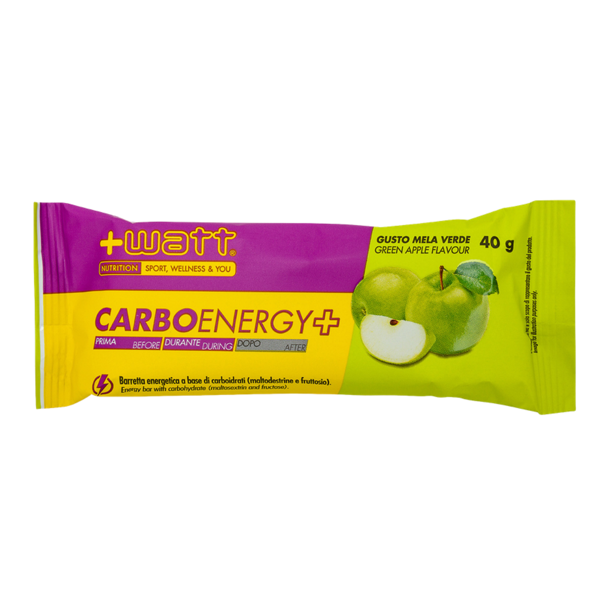 Energieriegel Carbo Energy+ +Watt (40 g), Grüner Apfel