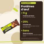 Barretta proteica all'uovo Choco Egg 28% +Watt 40 g, benefici: 11 g di proteine, 25% cioccolato fondente, senza glutine e lattosio
