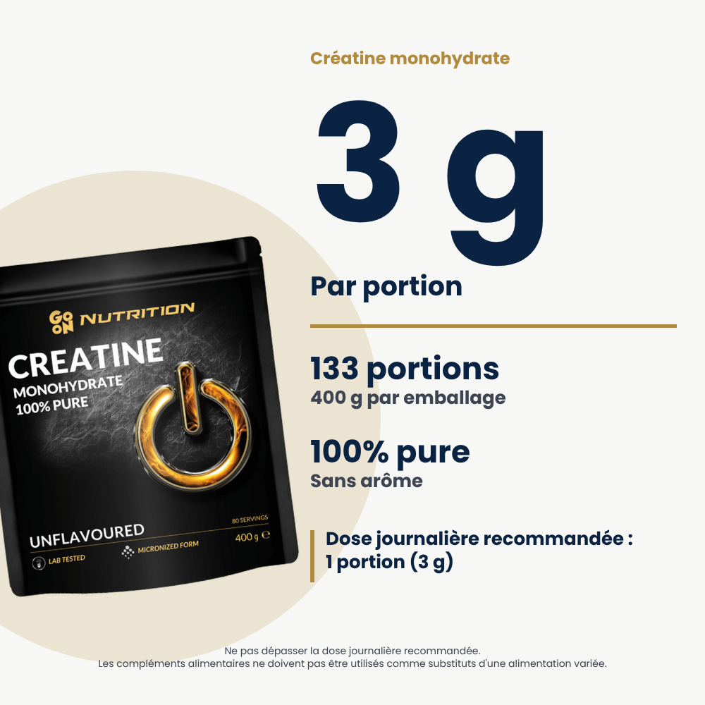 Creatine Monohydrate Go On Nutrition 400 g, key benefits in French