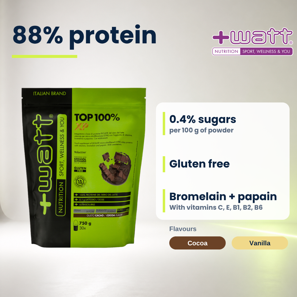 Whey Protein Isolate Top 100% XP +Watt 750 g: 88% protein, gluten free, 0.4% sugars, bromelain and papain