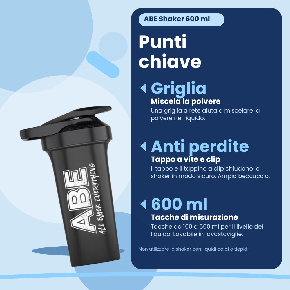 ABE Shaker Applied Nutrition (600 ml), key features (Italian version)