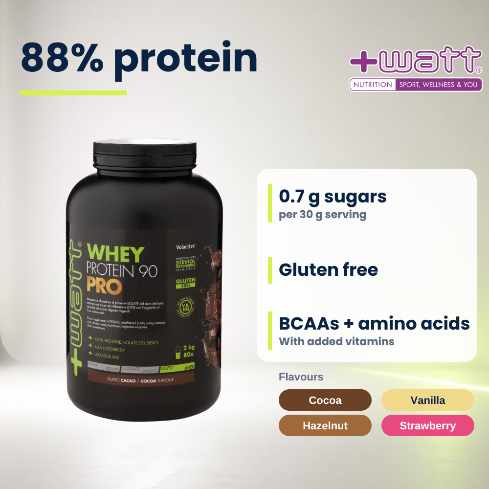Whey Protein Isolate 90 PRO +Watt 2 kg, 88% Protein pro 100 g, englische Version