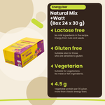 Energieriegel Natural Mix +Watt (Box 24 x 30 g), Vorteile: laktosefrei, glutenfrei, vegetarisch, 4,5 g Eiweiss, EN