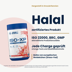 ISO-XP Whey Protein Isolate Applied Nutrition 850 g, vom Hersteller angegebene Zertifizierungen auf Deutsch