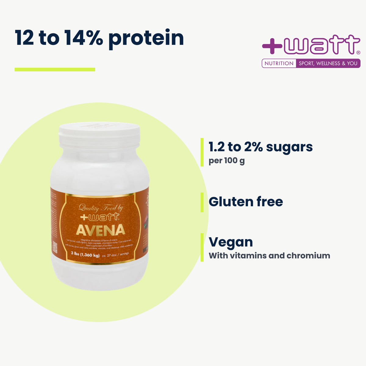 Gluten-free Oatmeal +Watt 1,36 kg: 12 bis 14% Eiweiss, 1,2 bis 2% Zucker, glutenfrei, vegan, mit Vitaminen und Chrom