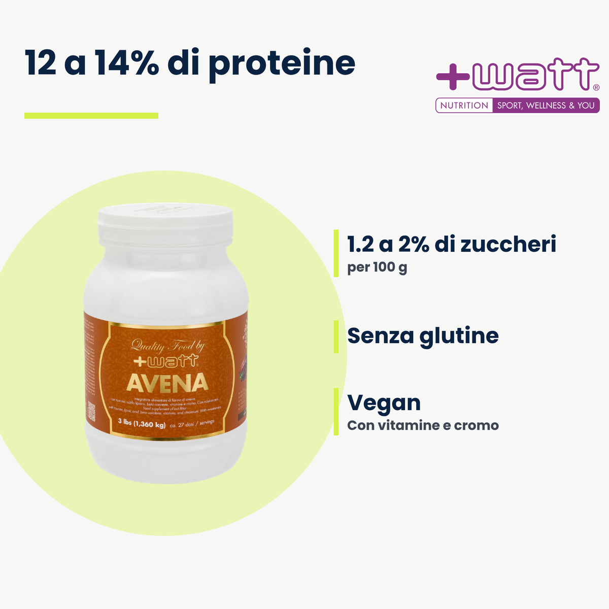 Gluten-free Oatmeal +Watt 1,36 kg: 12 bis 14% Eiweiss, 1,2 bis 2% Zucker, glutenfrei, vegan, mit Vitaminen und Chrom