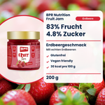 BPR Nutrition Fruit Jam Erdbeere 200 g: 83% Frucht, 4.8% Zucker, glutenfrei, Erdbeergeschmack (DE)