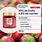 BPR Nutrition Fruit Jam Erdbeere 200 g: 83% Frucht, 4.8% Zucker, glutenfrei, Erdbeergeschmack (FR)