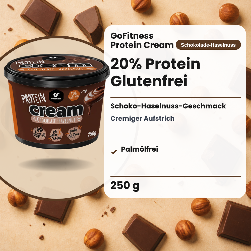 GoFitness Protein Cream Chocolat-Noisette 250 g : 20% de protéines, sans gluten, sans huile de palme, goût chocolat-noisette (DE)