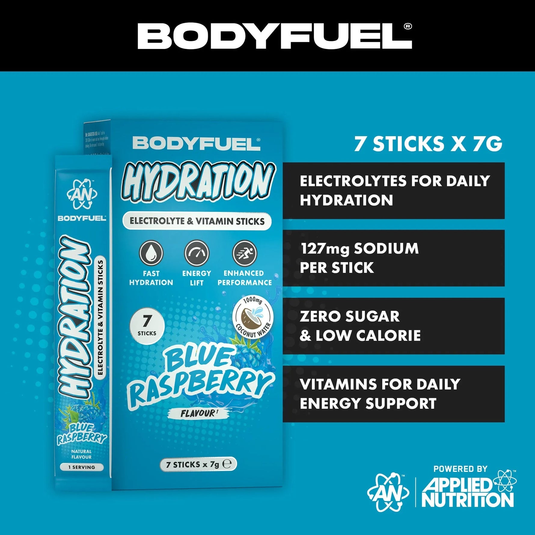BodyFuel Hydration sticks Blue Raspberry lifestyle Applied Nutrition