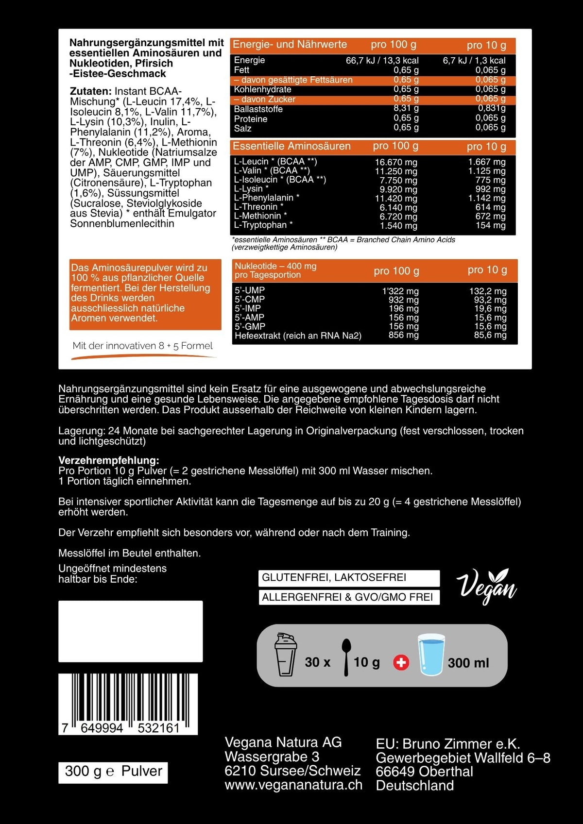 NukleoMAP13 Peach Iced Tea, nutrition label