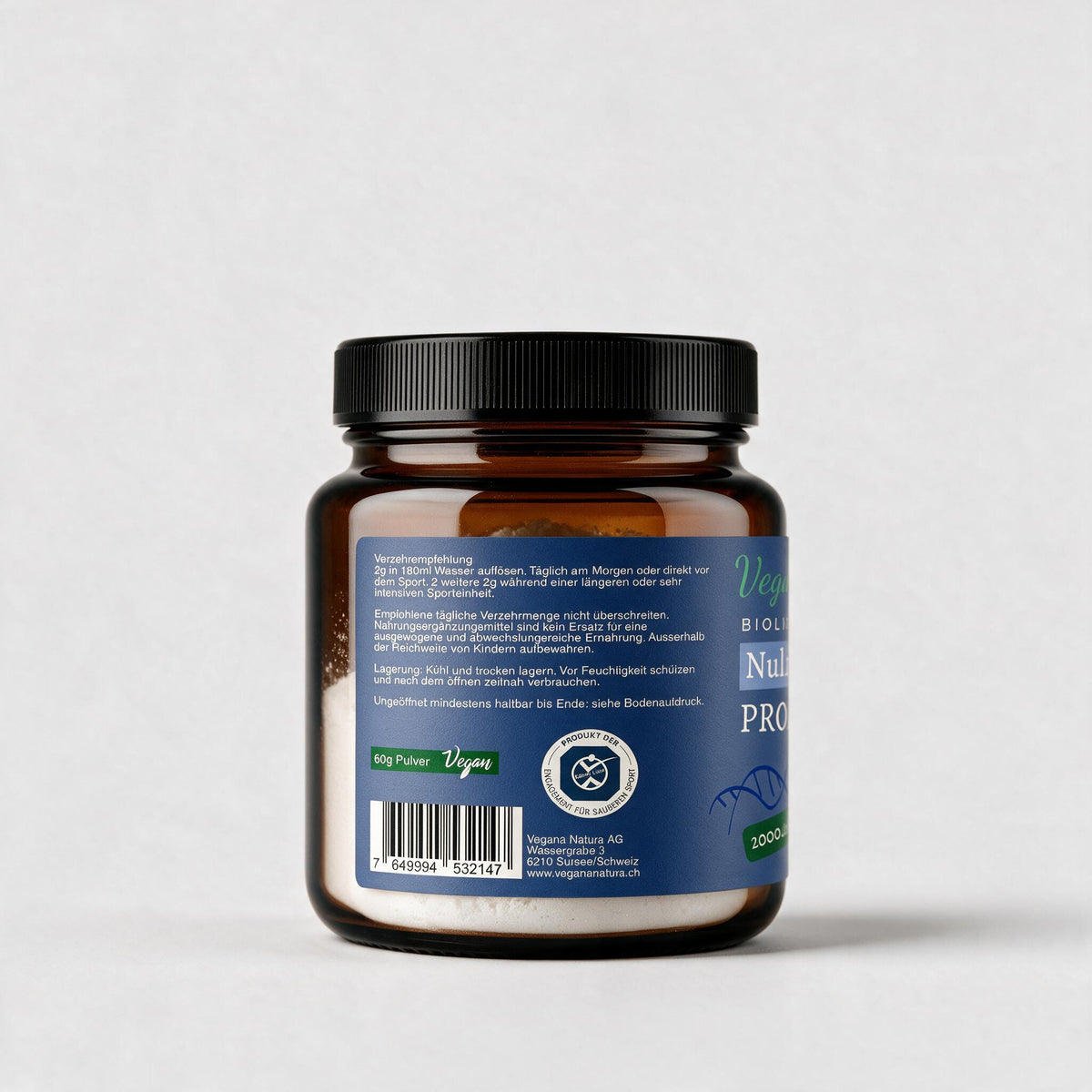 Nukleo Sport Pro Vegana Natura 60 g, side with intake instructions
