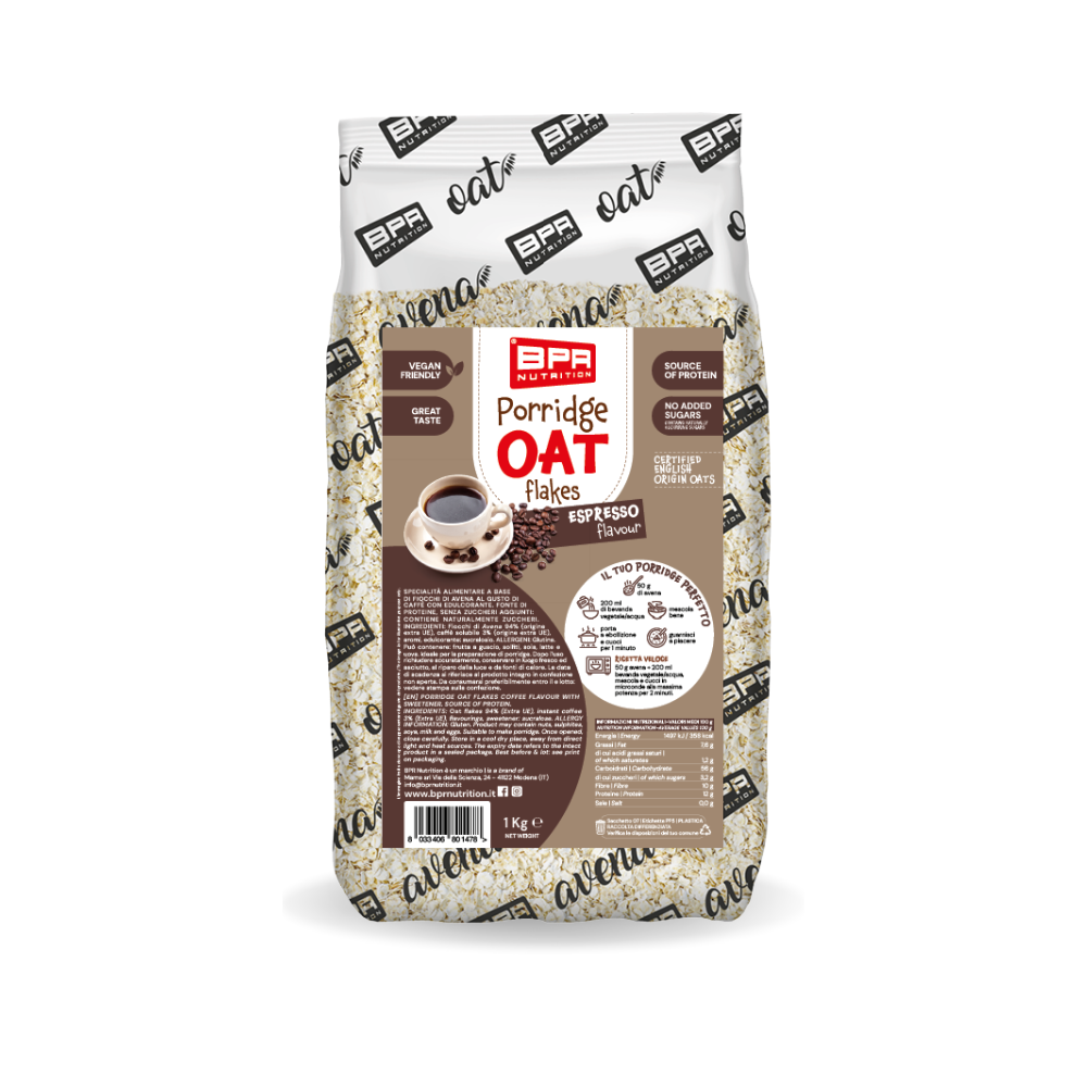 Flocons d’avoine pour porridge Espresso BPR Nutrition (1 kg)