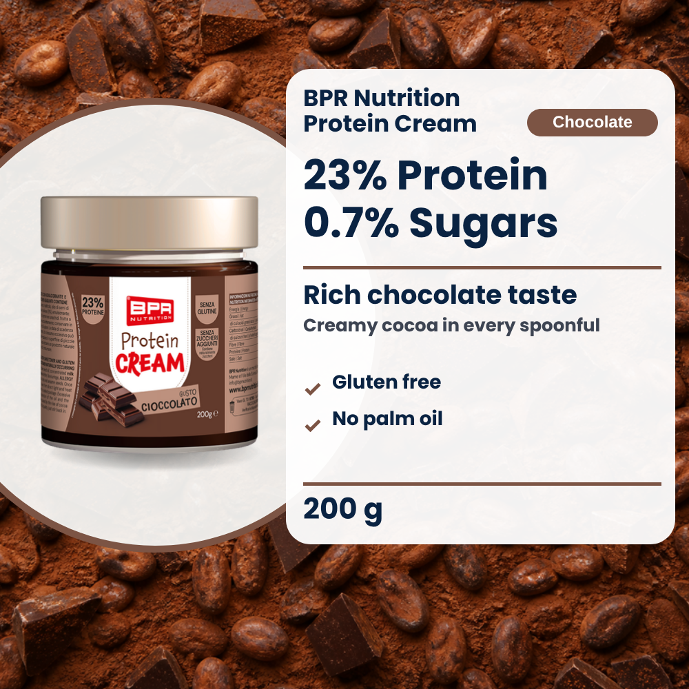 BPR Nutrition Protein Cream Cioccolato 200 g: 23% Protein, 0.7% Zucker, reicher Schokoladengeschmack, glutenfrei, ohne Palmöl (EN)