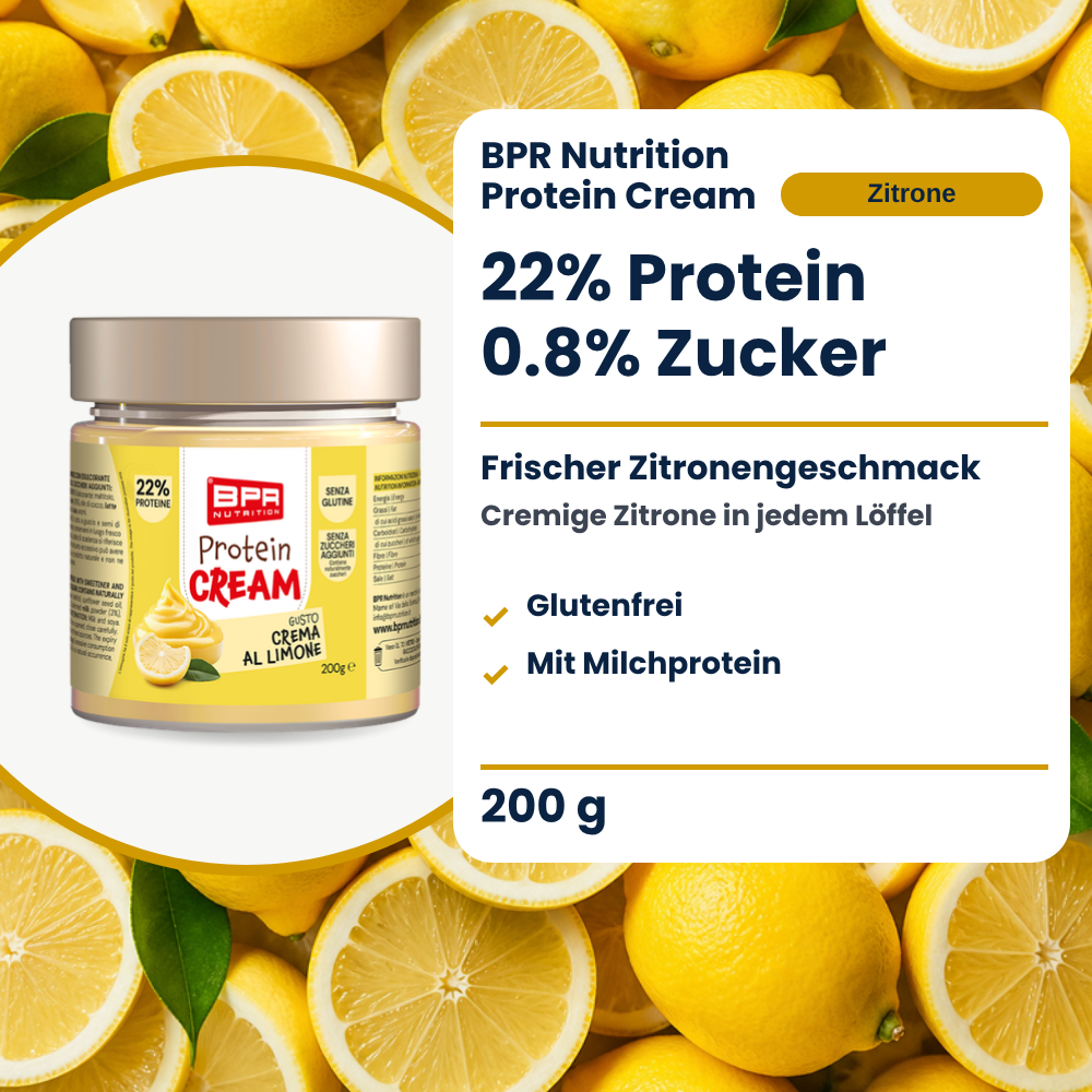 BPR Nutrition Protein Cream Crema al Limone 200 g: 22% Protein, 0.8% Zucker, frischer Zitronengeschmack, glutenfrei, mit Milchprotein (DE)