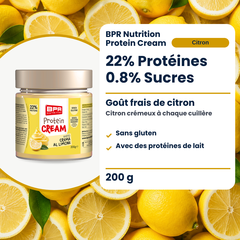 BPR Nutrition Protein Cream Crema al Limone 200 g: 22% Protein, 0.8% Zucker, frischer Zitronengeschmack, glutenfrei, mit Milchprotein (FR)