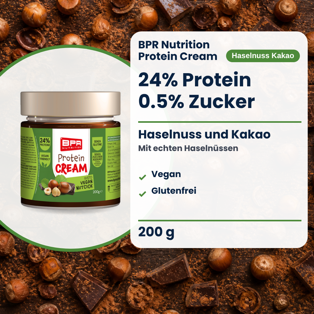 BPR Nutrition Protein Cream Vegan Nutciok 200 g: 24% Protein, 0.5% Zucker, Haselnuss-Kakao-Geschmack, vegan, glutenfrei (DE)