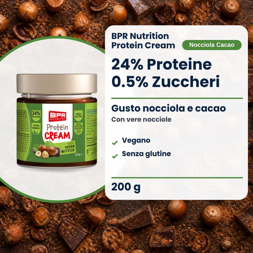 BPR Nutrition Protein Cream Vegan Nutciok 200 g: 24% Protein, 0.5% Zucker, Haselnuss-Kakao-Geschmack, vegan, glutenfrei (IT)