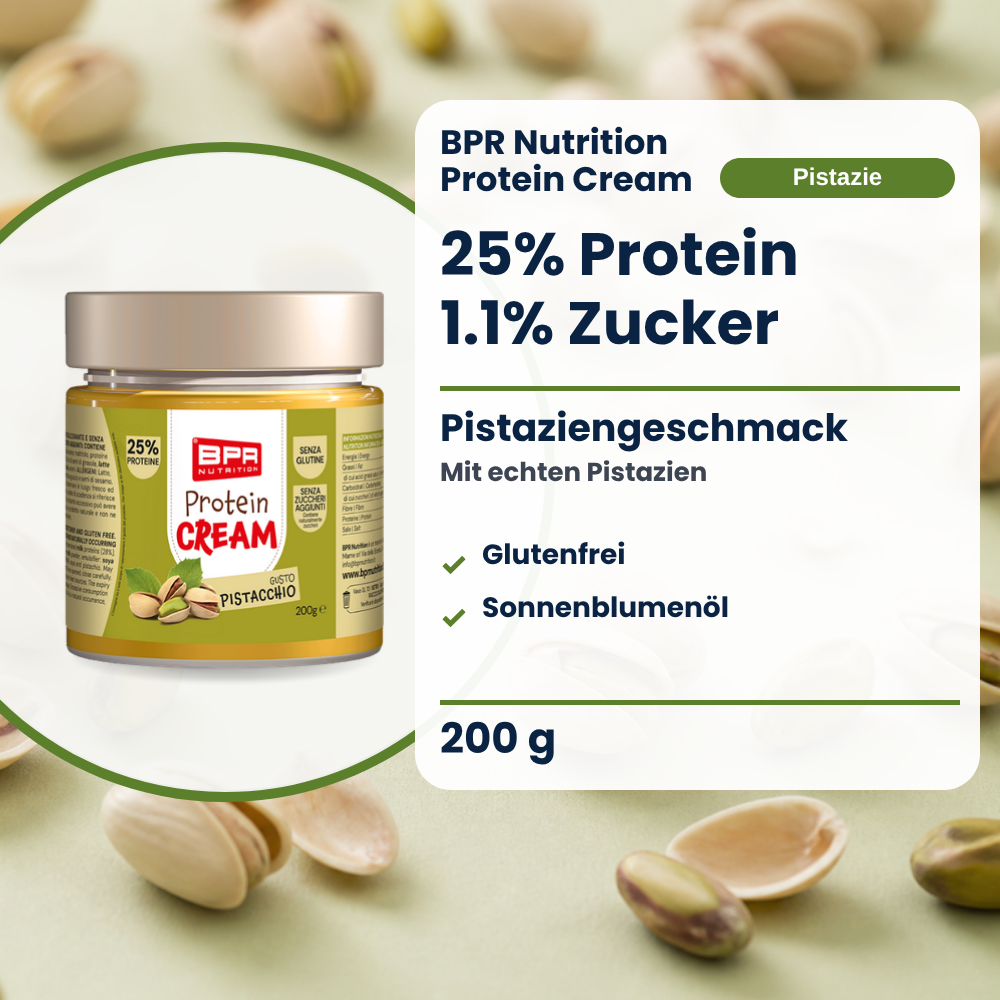 BPR Nutrition Protein Cream Pistazie 200 g: 25% Protein, 1.1% Zucker, Pistaziengeschmack, glutenfrei (DE)