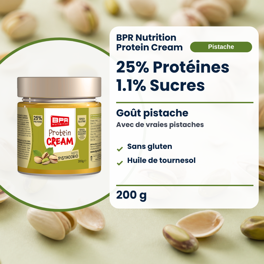BPR Nutrition Protein Cream Pistazie 200 g: 25% Protein, 1.1% Zucker, Pistaziengeschmack, glutenfrei (FR)