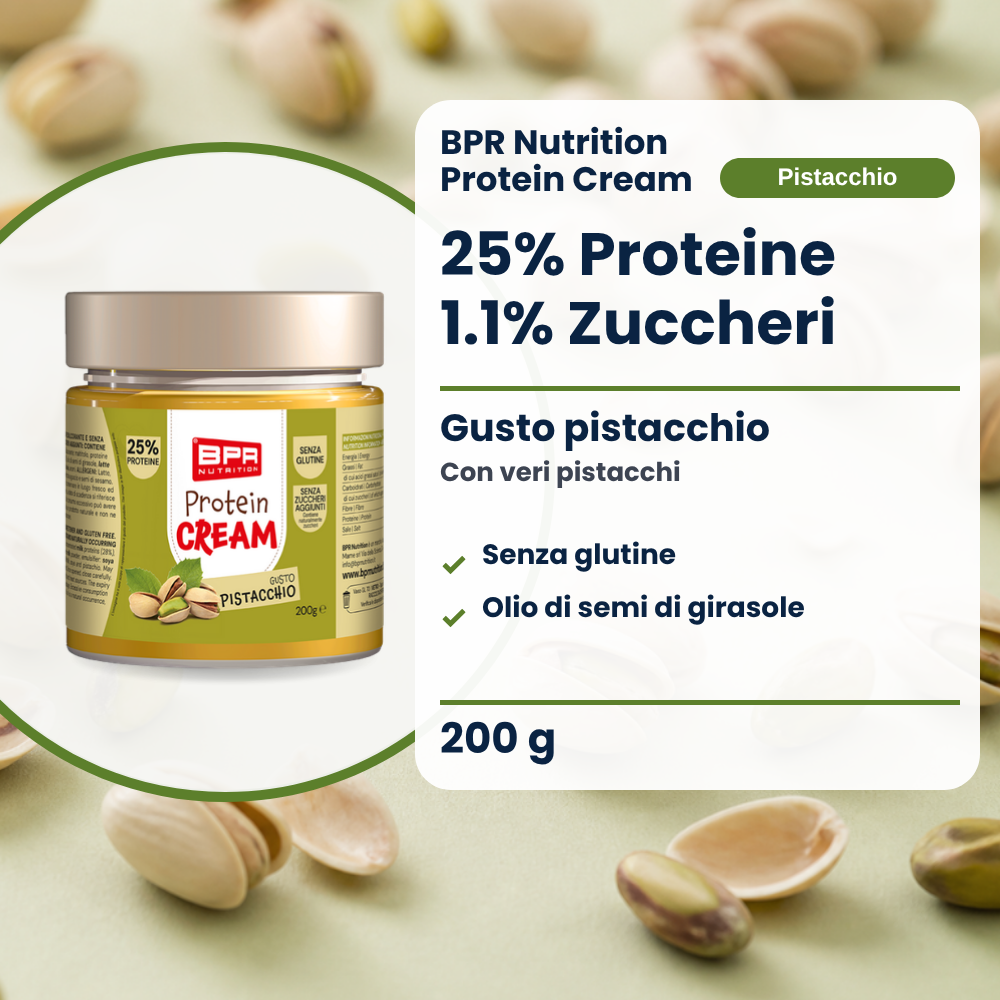 BPR Nutrition Protein Cream Pistazie 200 g: 25% Protein, 1.1% Zucker, Pistaziengeschmack, glutenfrei (IT)