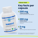 Triboost +Watt key facts per capsule: 300 mg Tribulus terrestris extract, 200 mg Andean Maca extract, 3 mg zinc, 1 capsule a day