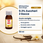 BPR Nutrition Zero Drops Vanille 50 ml: 0.3% Zucker, Vanillegeschmack, süsst wie 1 Teelöffel Zucker, glutenfrei, heisse und kalte Getränke, tropfenweise dosiert (Text auf Italienisch)