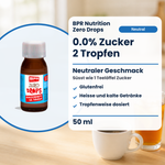 BPR Nutrition Zero Drops Neutro 50 ml: 0.0% Zucker, neutraler Geschmack, süsst wie 1 Teelöffel Zucker, glutenfrei, heisse und kalte Getränke, tropfenweise dosiert (Text auf Deutsch)