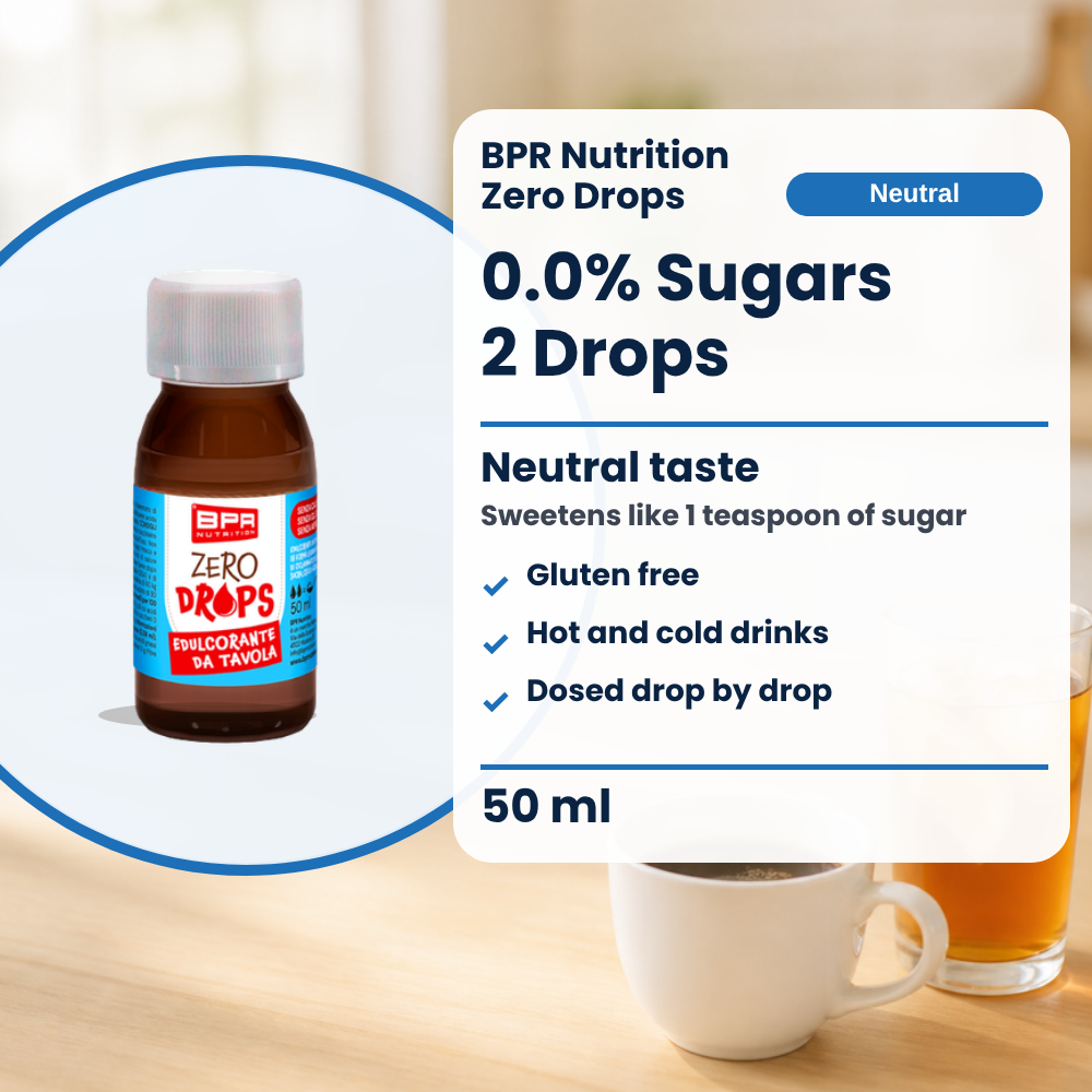 BPR Nutrition Zero Drops Neutro 50 ml: 0.0% Zucker, neutraler Geschmack, süsst wie 1 Teelöffel Zucker, glutenfrei, heisse und kalte Getränke, tropfenweise dosiert (Text auf Englisch)