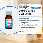 BPR Nutrition Zero Drops Neutro 50 ml: 0.0% Zucker, neutraler Geschmack, süsst wie 1 Teelöffel Zucker, glutenfrei, heisse und kalte Getränke, tropfenweise dosiert (Text auf Französisch)