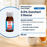 BPR Nutrition Zero Drops Neutro 50 ml: 0.0% Zucker, neutraler Geschmack, süsst wie 1 Teelöffel Zucker, glutenfrei, heisse und kalte Getränke, tropfenweise dosiert (Text auf Italienisch)