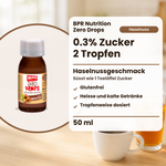 BPR Nutrition Zero Drops Nocciola 50 ml: 0.3% Zucker, Haselnussgeschmack, süsst wie 1 Teelöffel Zucker, glutenfrei, heisse und kalte Getränke, tropfenweise dosiert (Text auf Deutsch)