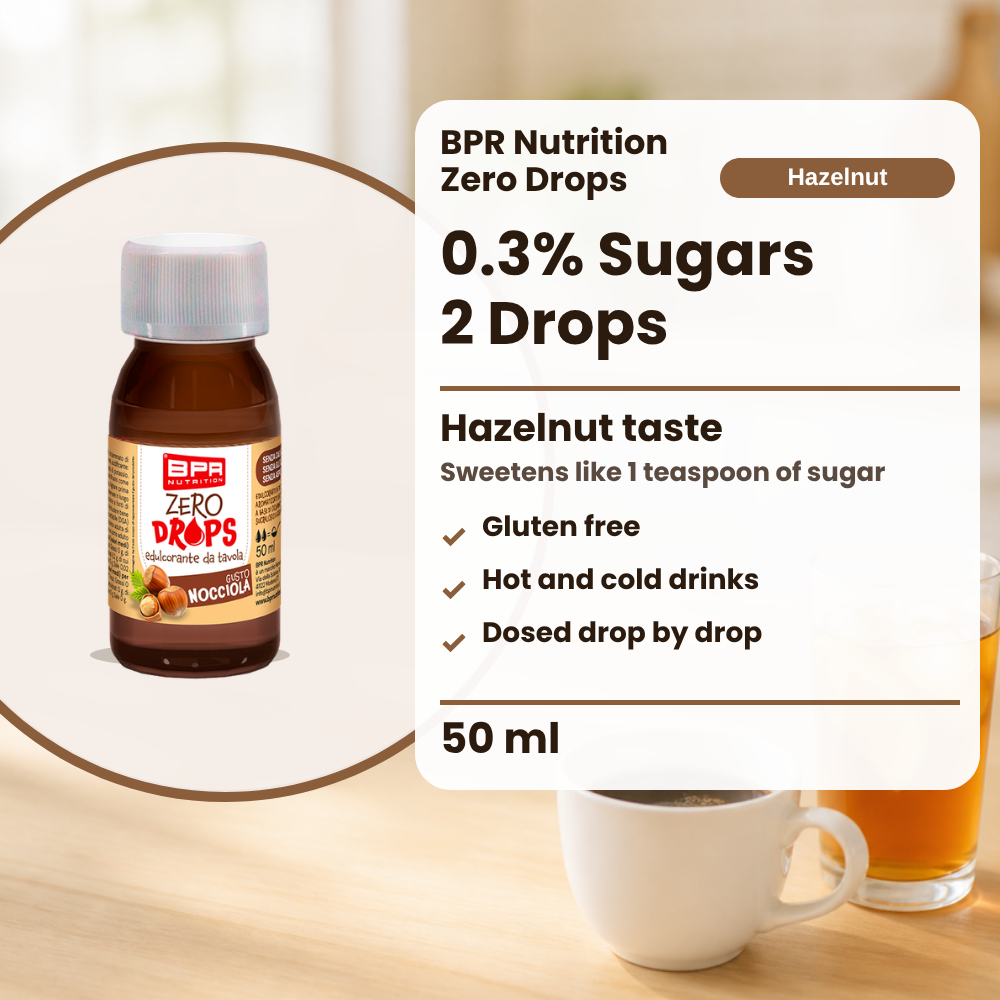 BPR Nutrition Zero Drops Nocciola 50 ml: 0.3% Zucker, Haselnussgeschmack, süsst wie 1 Teelöffel Zucker, glutenfrei, heisse und kalte Getränke, tropfenweise dosiert (Text auf Englisch)