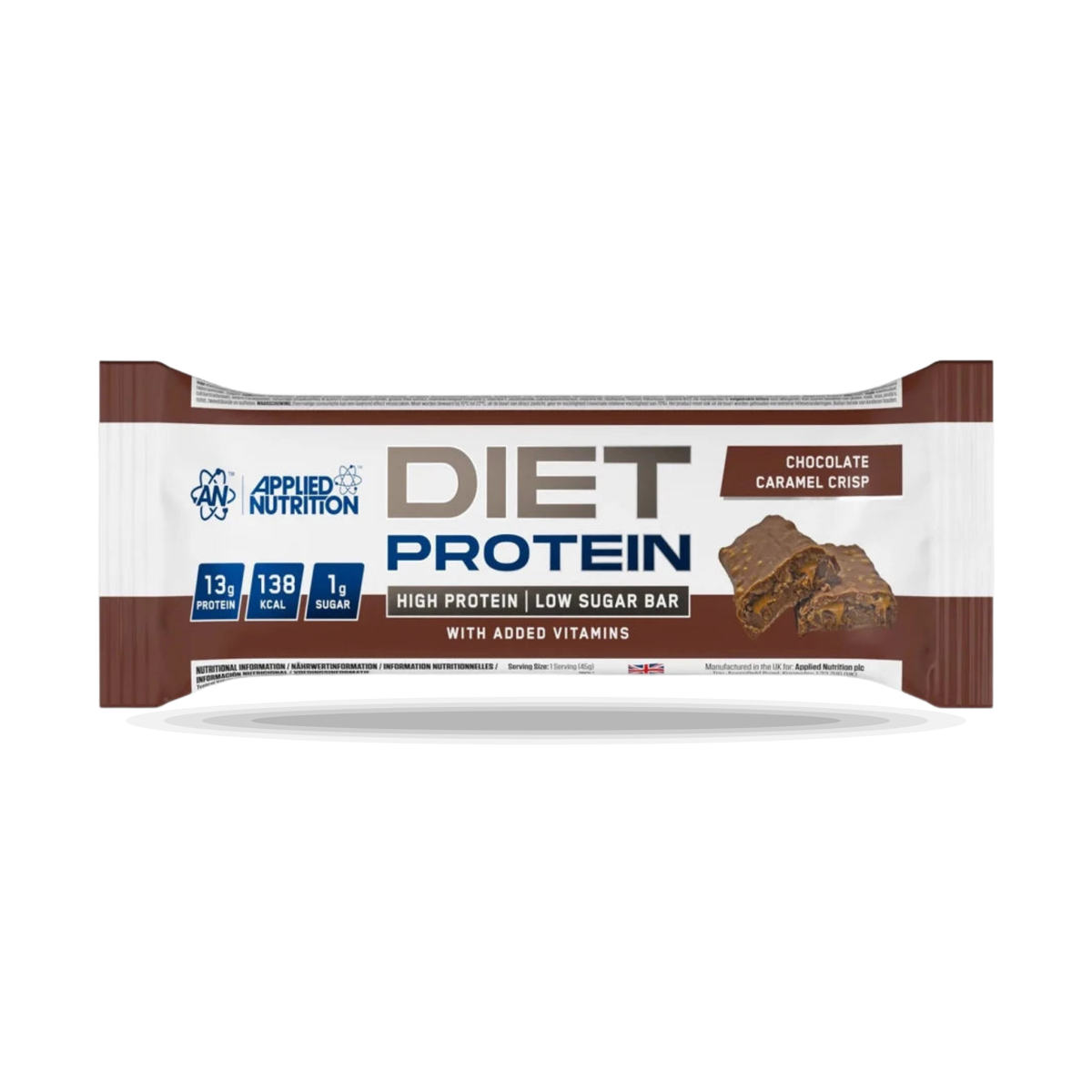 Diet Protein Bar Applied Nutrition (45 g), Geschmack Chocolate Caramel Crisp, Vorderseite