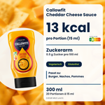 Callowfit Cheddar Cheese sauce, benefits graphic, German version