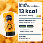Callowfit Cheddar Cheese sauce, benefits graphic, French version