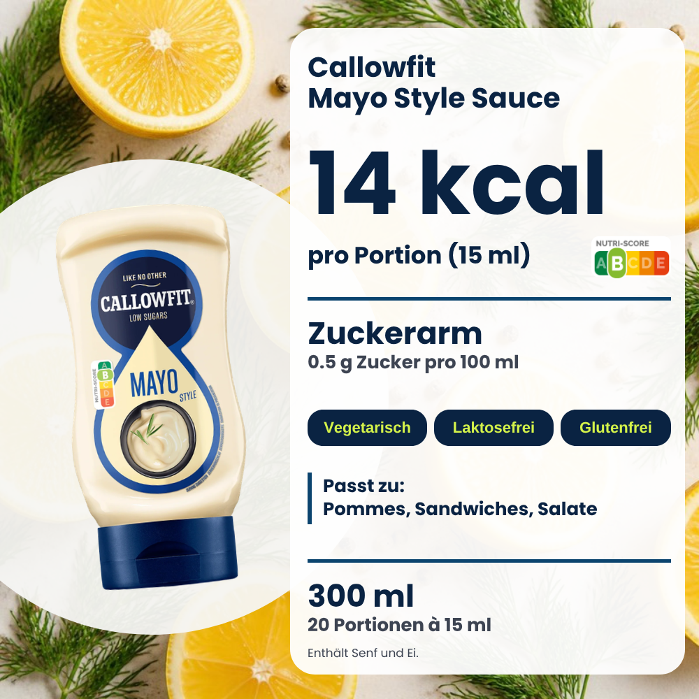 Sauce Callowfit Mayo Style, visuel des avantages, version allemande