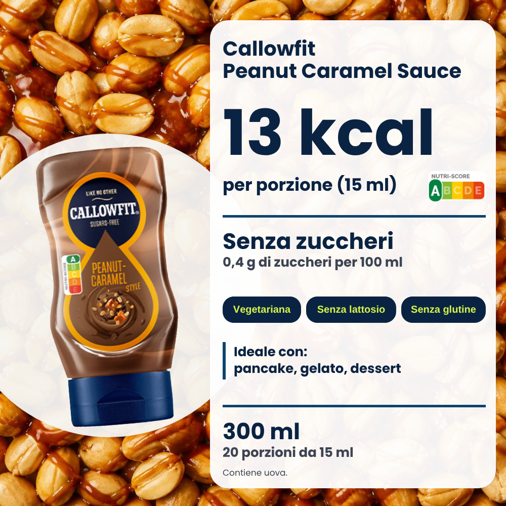 Sauce Callowfit Peanut Caramel, visuel des avantages, version italienne