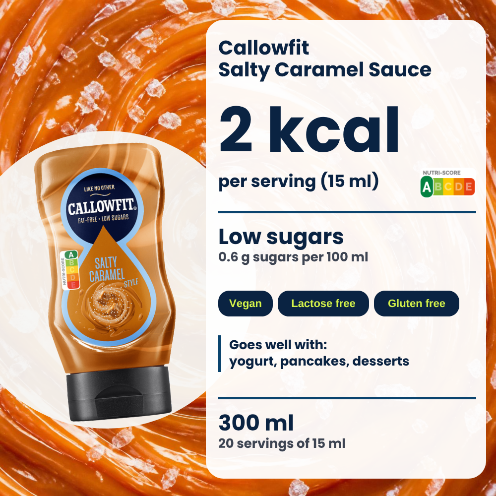Salsa Callowfit Salty Caramel, grafica dei vantaggi, versione inglese