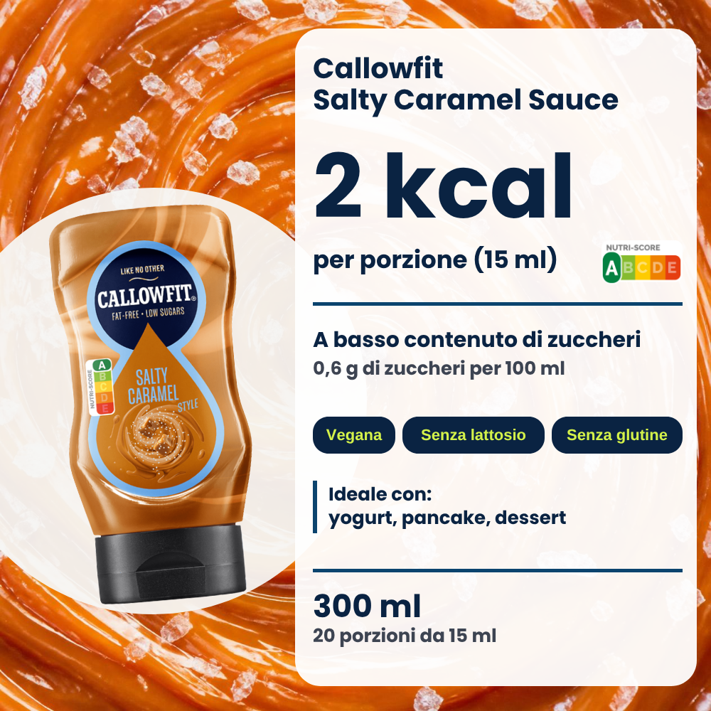 Salsa Callowfit Salty Caramel, grafica dei vantaggi, versione italiana