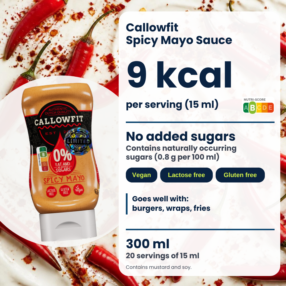 Salsa Callowfit Spicy Mayo, grafica dei vantaggi, versione inglese